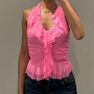 Ruffled Pink Mesh Top M